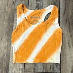 Katie J NYC Girls Orange Tie-Dye Ribbed Racerback Crop Top